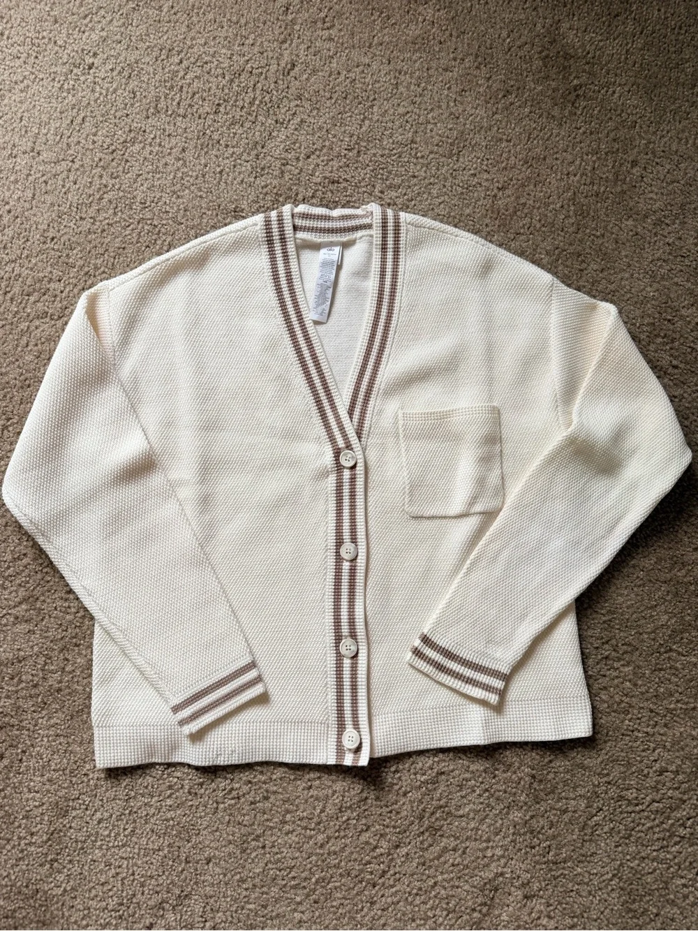 alo tennis club sweater knit cardigan Gravel/ Ivory set